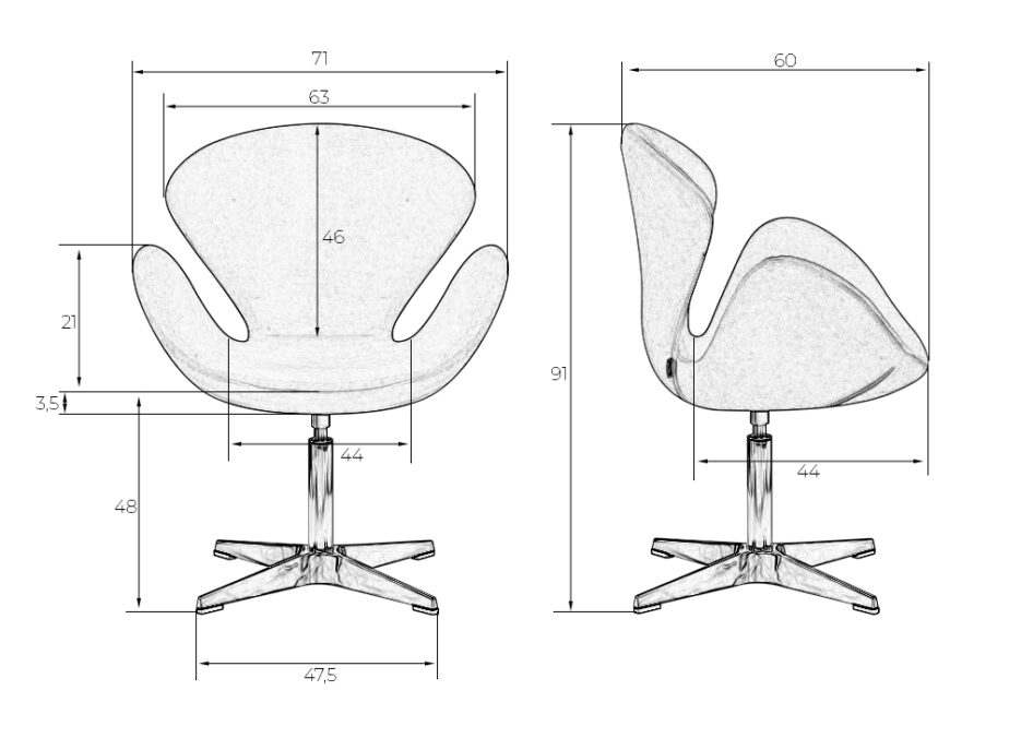 Кресло дизайнерское DOBRIN SWAN (серая ткань IF11, золотое основание) — изображение 9